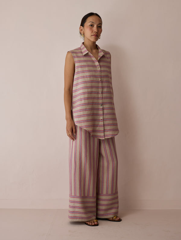 Ello Block-Printed Linen Co-ord Set - Natural