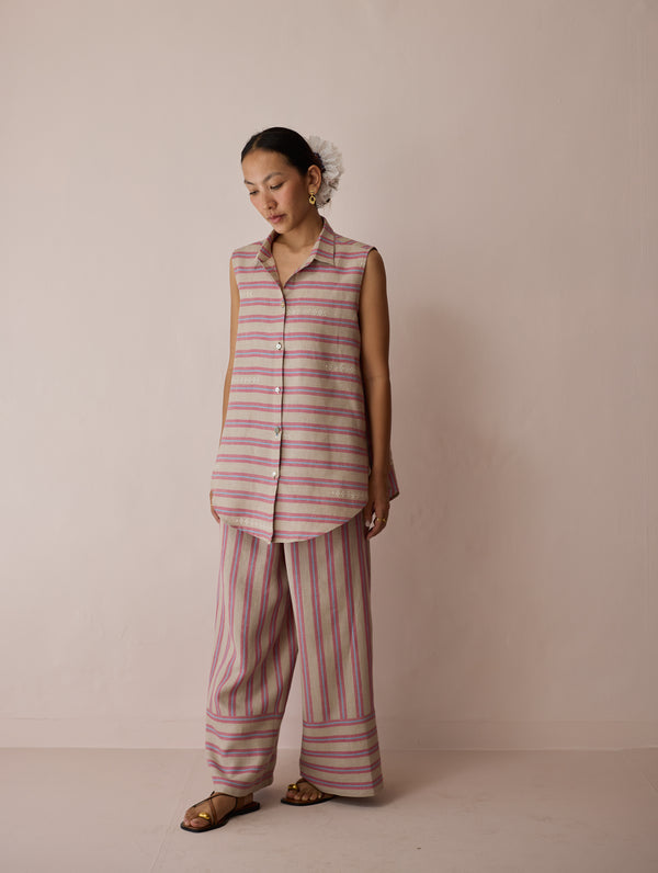 Ello Block-Printed Linen Co-ord Set - Natural
