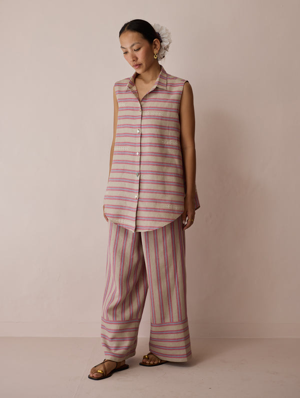Ello Block-Printed Linen Co-ord Set - Natural
