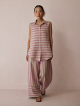 Ello Sleeveless Block-Printed Linen Shirt - Natural