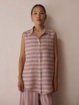 Ello Sleeveless Block-Printed Linen Shirt - Natural