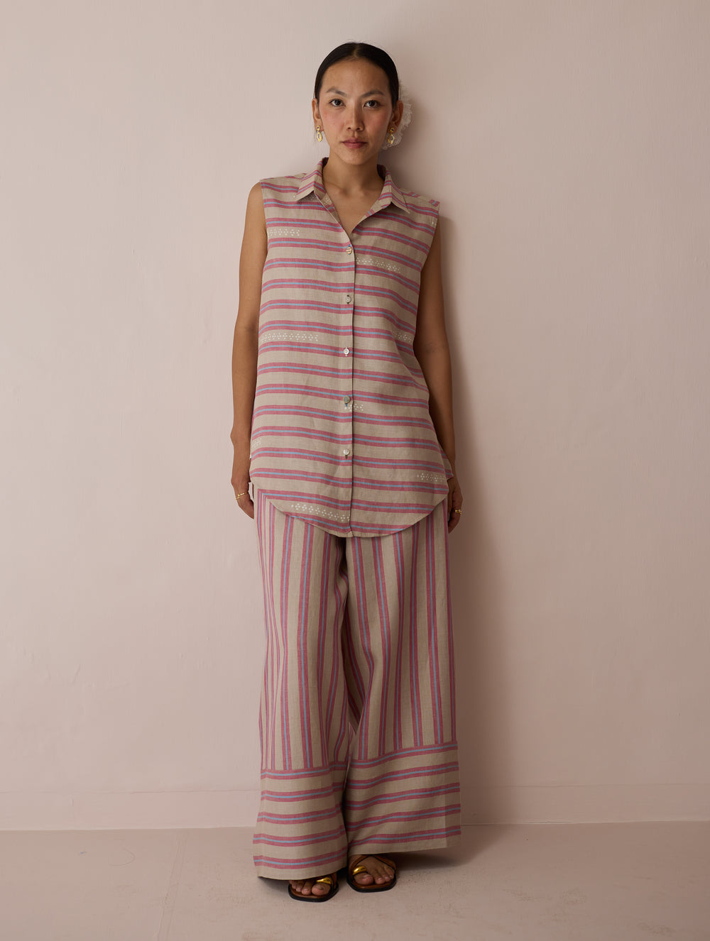 Ello Block-Printed Linen Co-ord Set - Natural