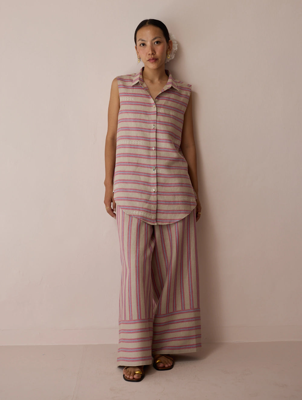 Ello Block-Printed Linen Co-ord Set - Natural