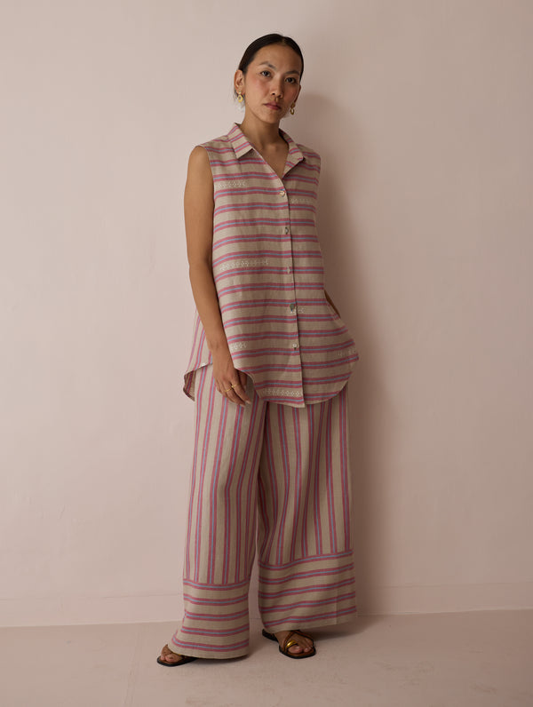 Ello Block-Printed Linen Co-ord Set - Natural