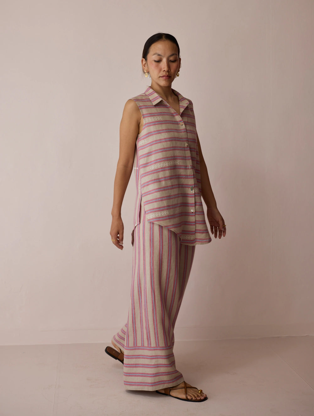 Ello Block-Printed Linen Co-ord Set - Natural