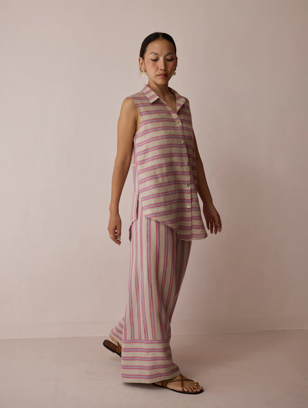 Ello Block-Printed Linen Co-ord Set - Natural