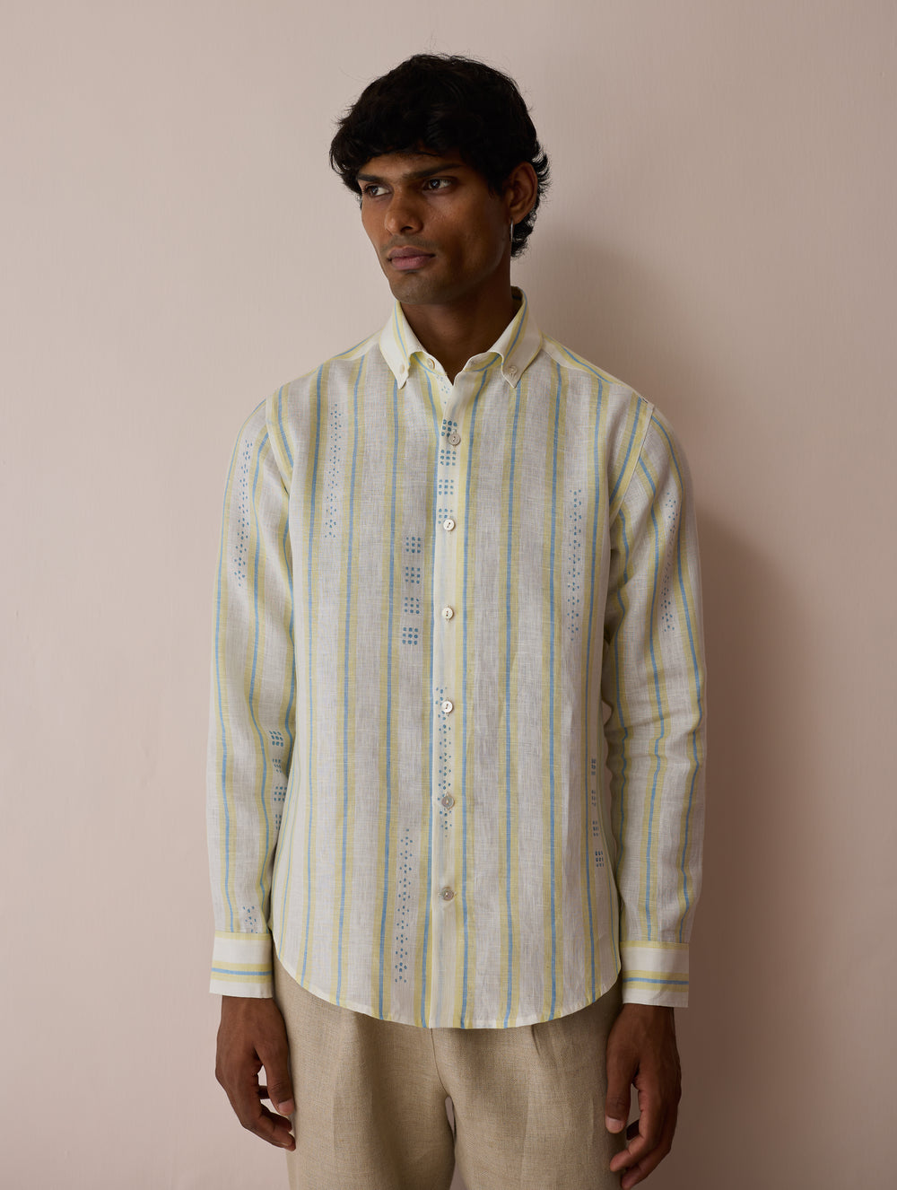 Darra Classic Collar Stripe Linen Shirt - Ivory