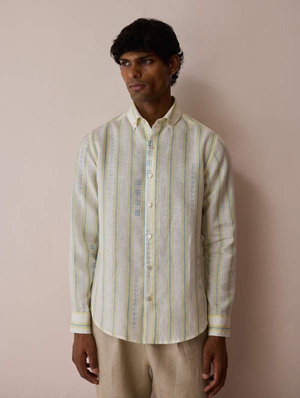 Darra Classic Collar Stripe Linen Shirt - Ivory