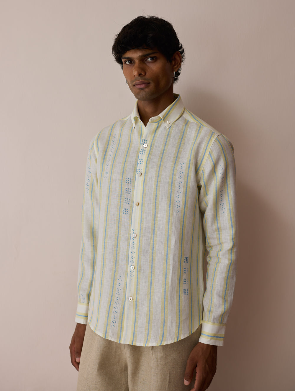 Darra Classic Collar Stripe Linen Shirt - Ivory