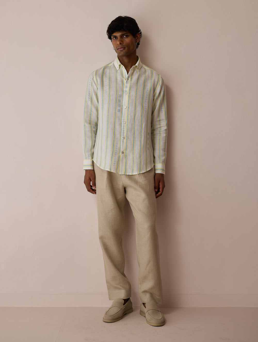 Darra Classic Collar Stripe Linen Shirt - Ivory