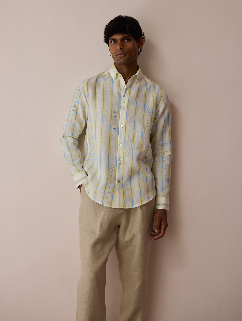 Darra Classic Collar Stripe Linen Shirt - Ivory