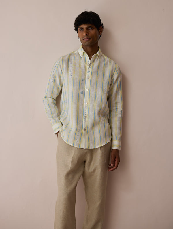Darra Classic Collar Stripe Linen Shirt - Ivory