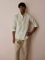 Darra Classic Collar Stripe Linen Shirt - Ivory