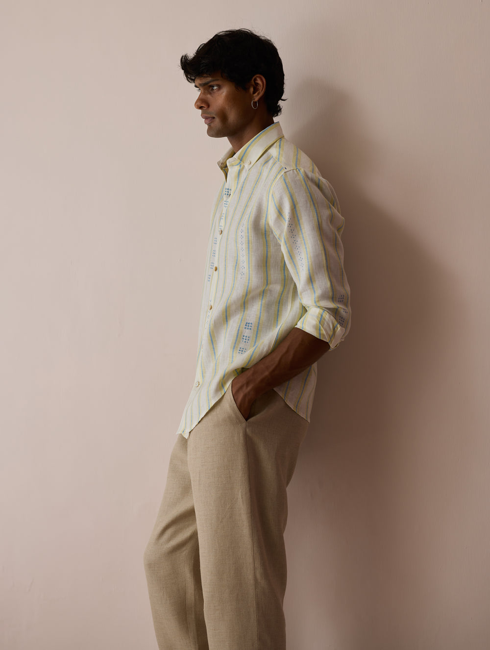 Darra Classic Collar Stripe Linen Shirt - Ivory
