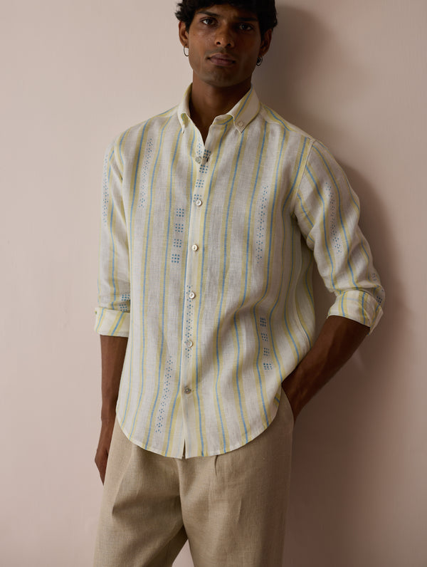 Darra Classic Collar Stripe Linen Shirt - Ivory