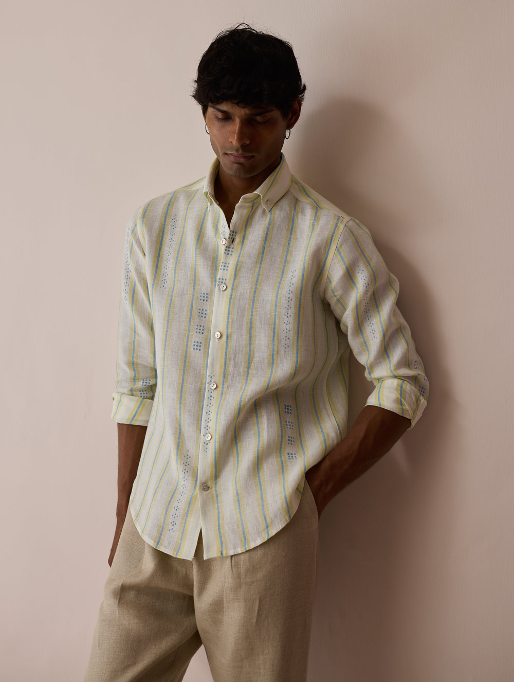 Darra Classic Collar Stripe Linen Shirt - Ivory