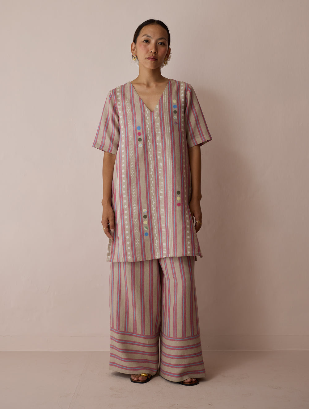 Selle Linen Applique Kurta Set - Natural