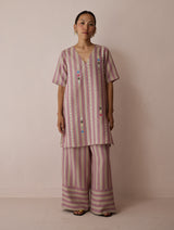 Selle Linen Applique Kurta Set - Natural