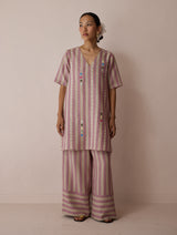 Selle Linen Applique Kurta Set - Natural