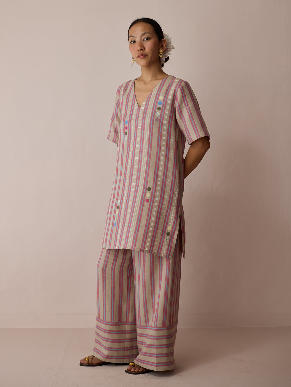Selle Linen Applique Kurta Set - Natural