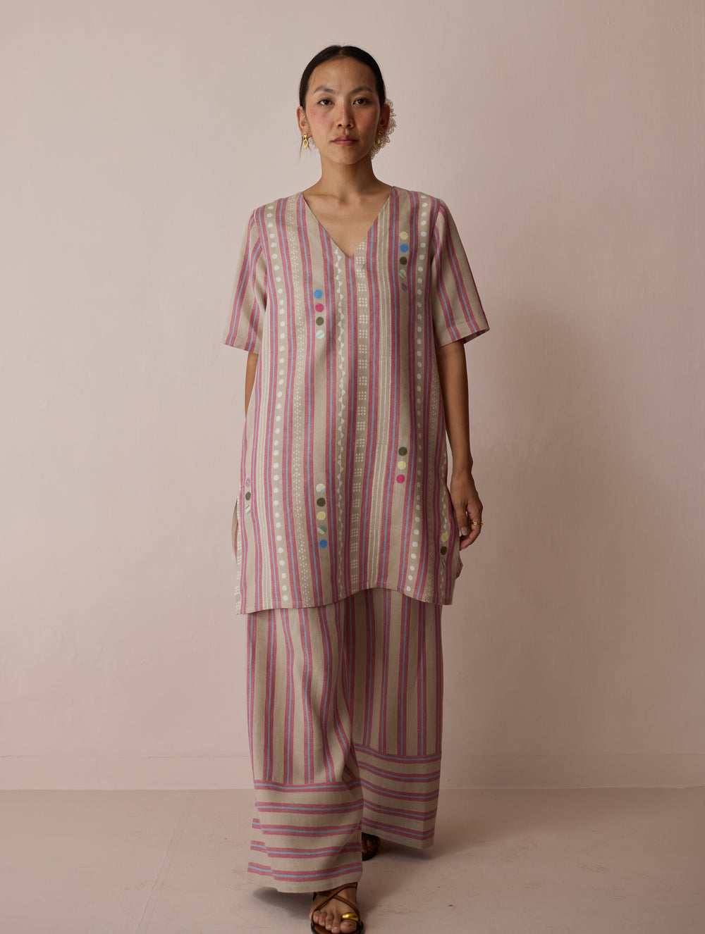 Selle Linen Applique Kurta Set - Natural