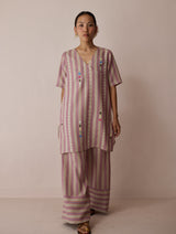 Selle Linen Applique Kurta Set - Natural
