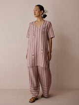 Selle Linen Applique Kurta Set - Natural