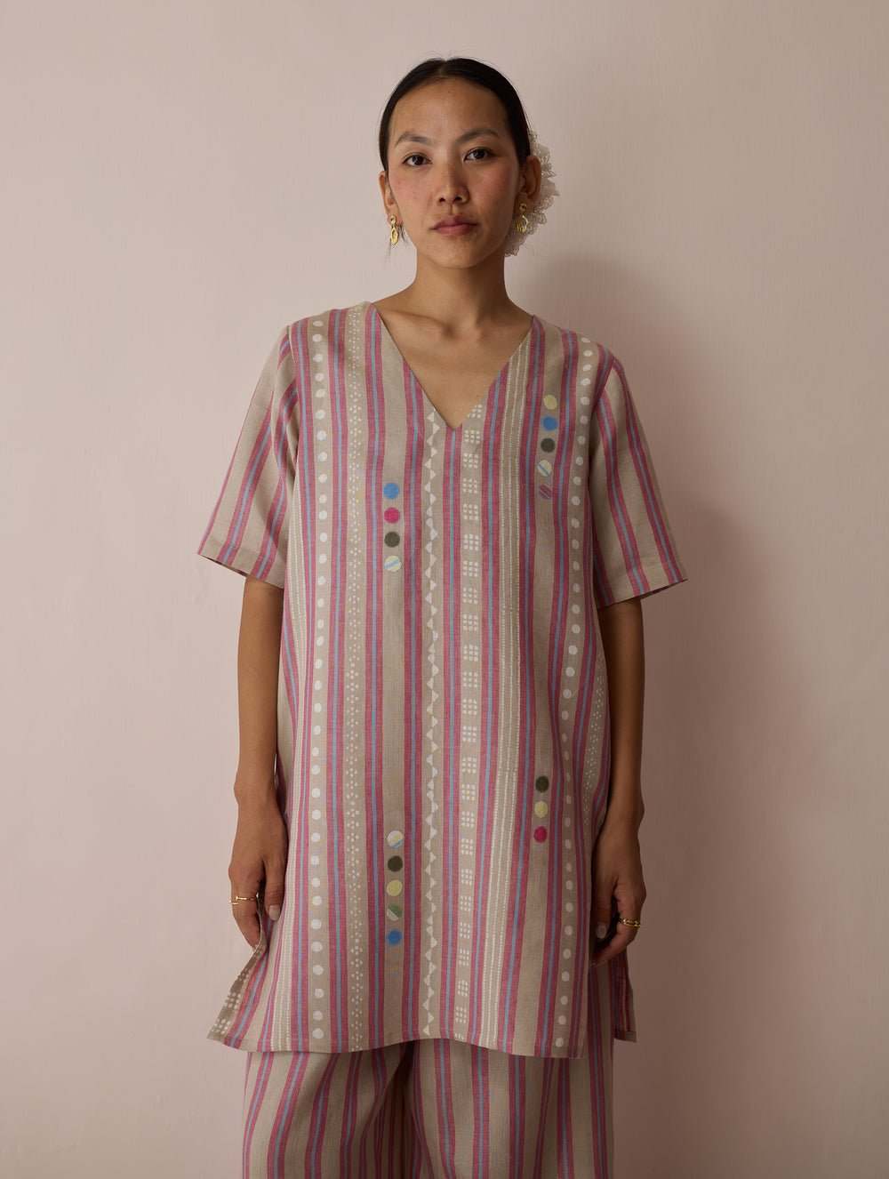 Selle Linen Applique Kurta Set - Natural