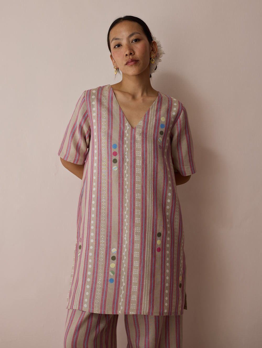 Selle Linen Applique Kurta Set - Natural