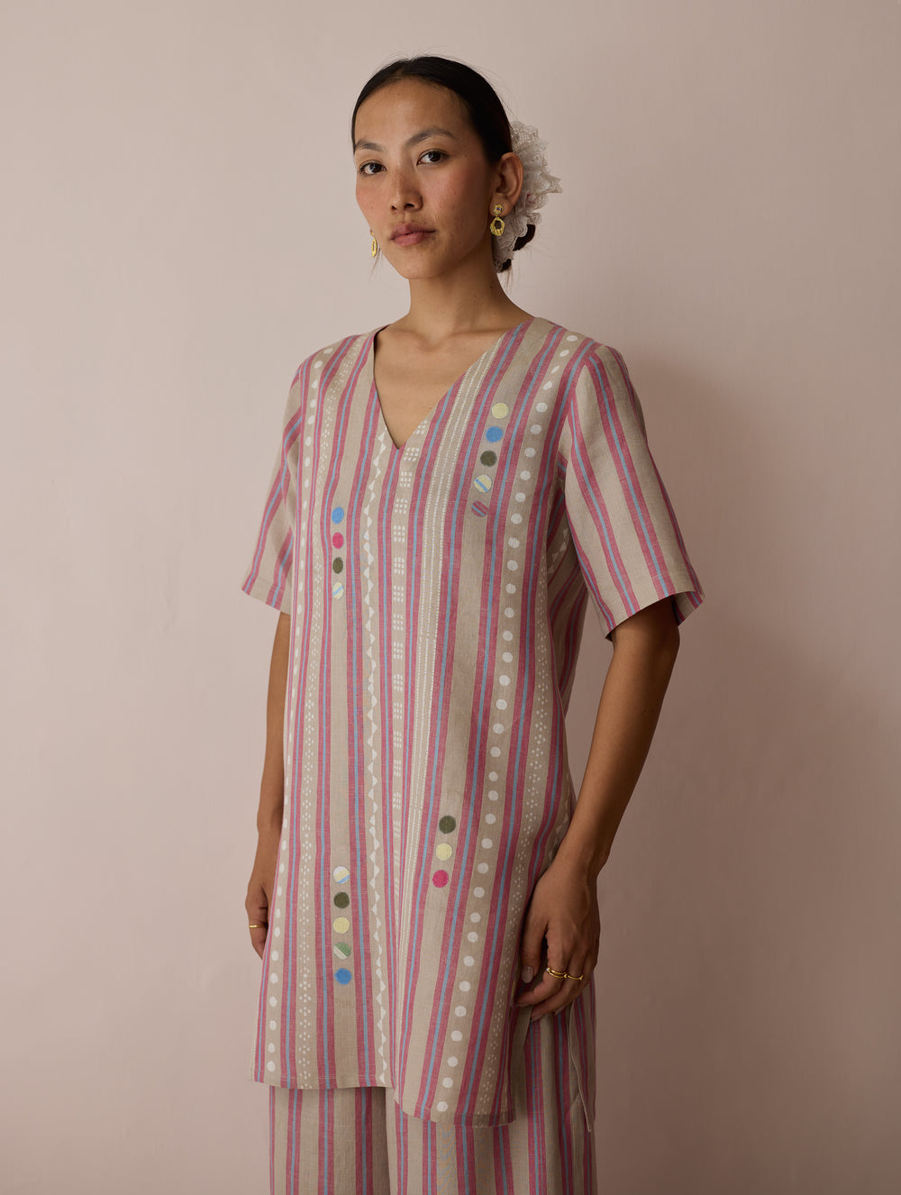 Selle Linen Applique Kurta Set - Natural
