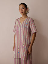 Selle Linen Applique Kurta Set - Natural
