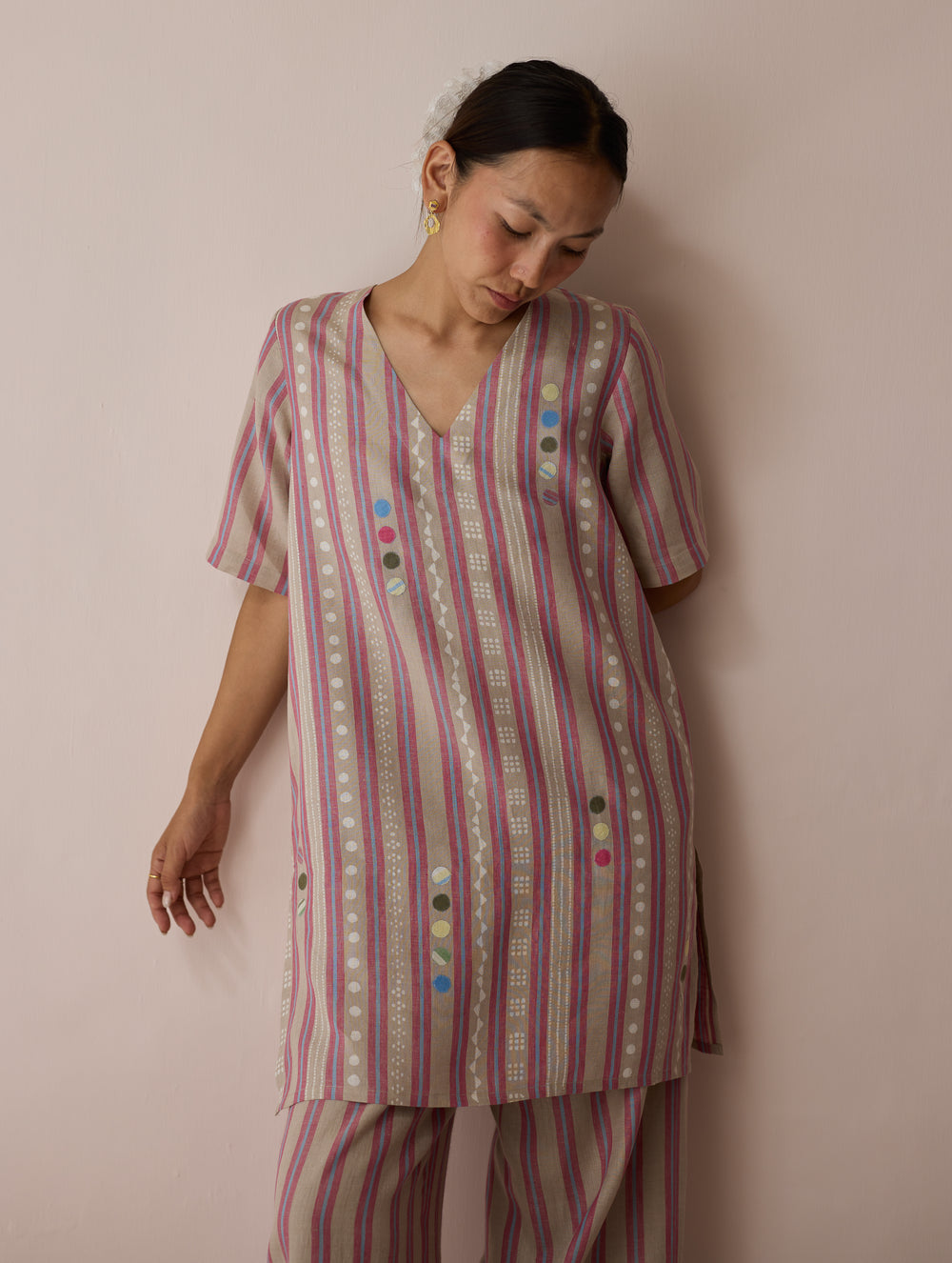Selle Linen Applique Kurta Set - Natural