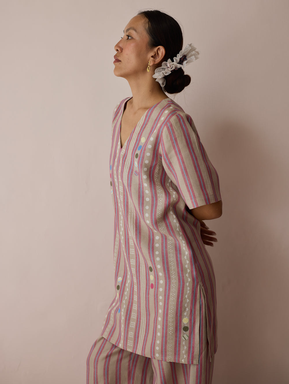 Selle Linen Applique Kurta Set - Natural