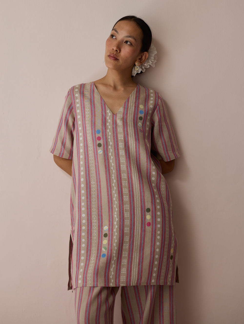 Selle Linen Applique Kurta Set - Natural