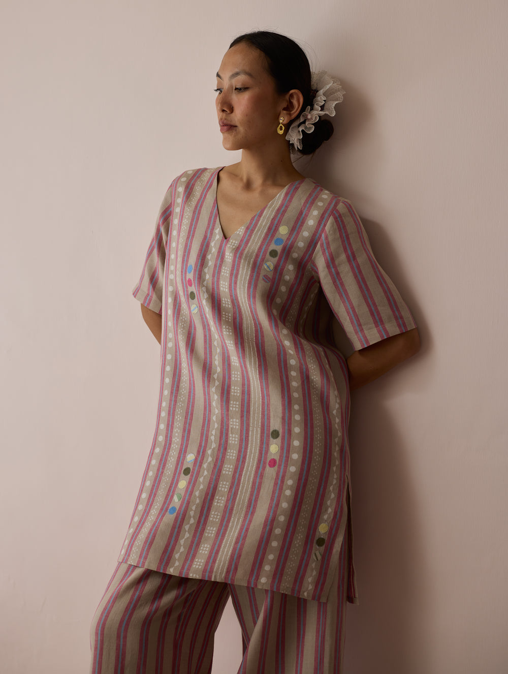 Selle Linen Applique Kurta Set - Natural