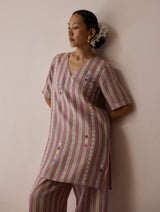 Selle Linen Applique Kurta Set - Natural