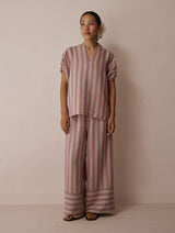 Anne V-Neck Stripe Linen Co-ord Set - Natural