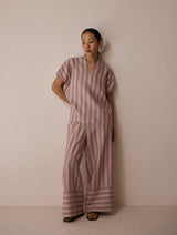 Anne V-Neck Stripe Linen Co-ord Set - Natural