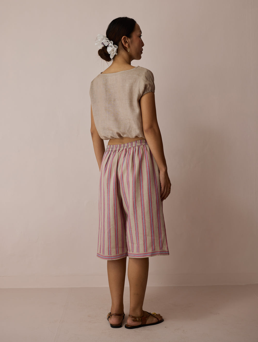 Ena Stripe Linen Jorts - Natural
