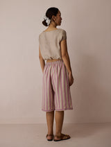 Ena Stripe Linen Jorts - Natural