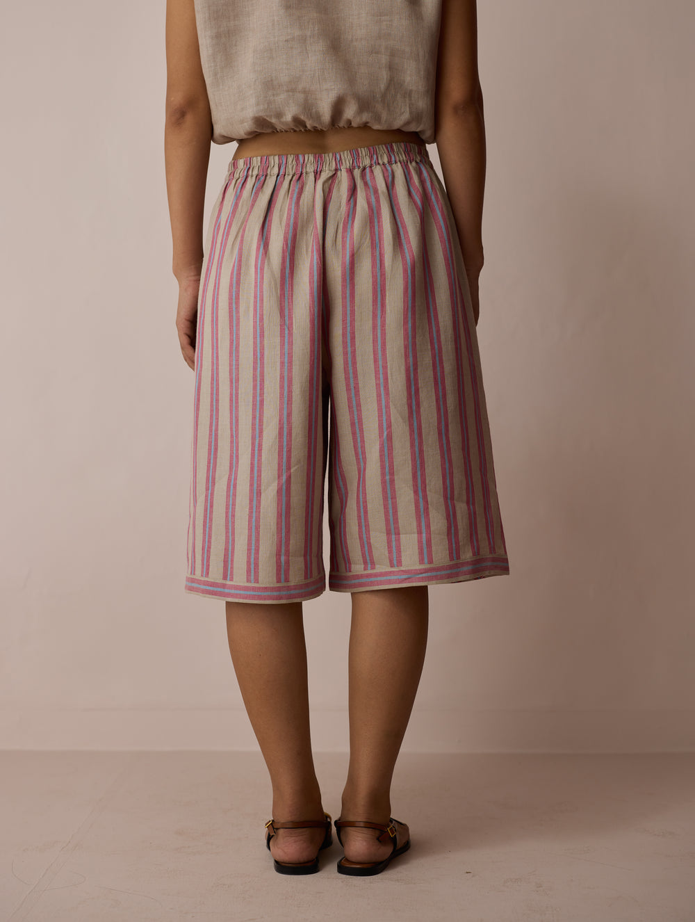 Ena Stripe Linen Jorts - Natural