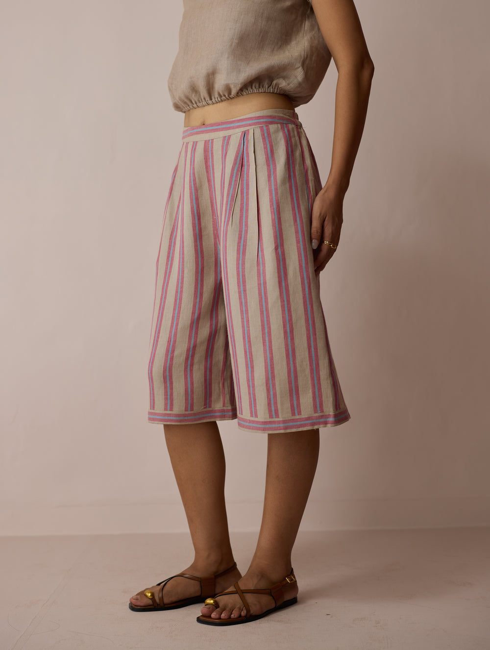 Ena Stripe Linen Jorts - Natural
