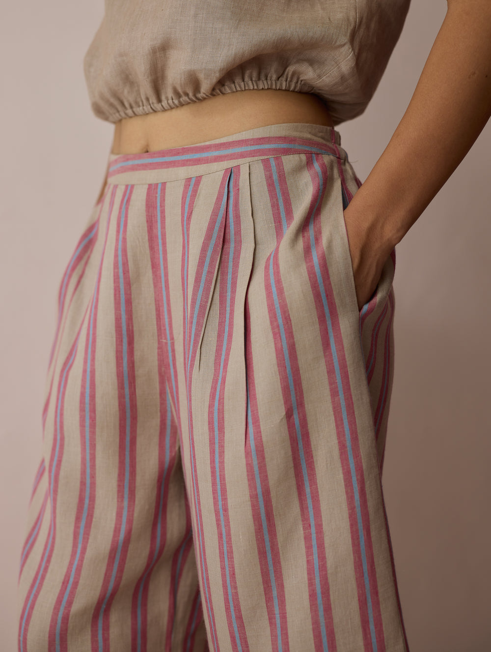 Ena Stripe Linen Jorts - Natural