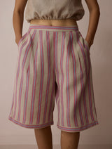 Ena Stripe Linen Jorts - Natural