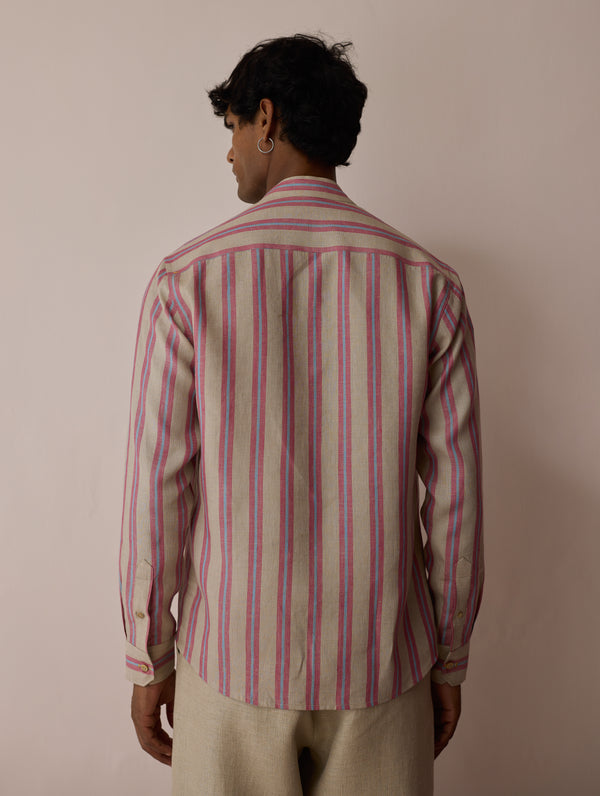 Ari Stripe Linen Block-Printed Shirt - Natural