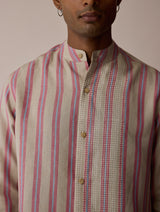 Ari Stripe Linen Block-Printed Shirt - Natural