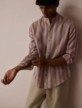 Ari Stripe Linen Block-Printed Shirt - Natural