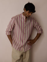Ari Stripe Linen Block-Printed Shirt - Natural
