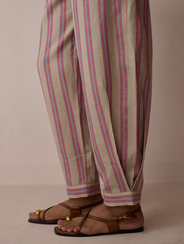 Parvee Block-Printed Linen Kurta Set - Natural