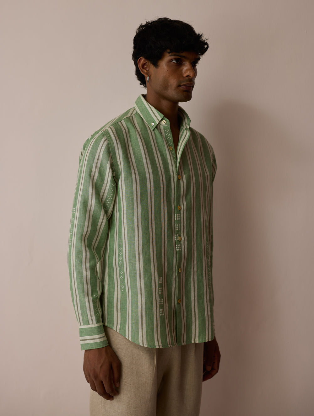 Darra Classic Collar Stripe Linen Shirt - Fern